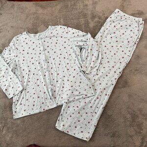 Charter Club 100% Cotton Pajamas Set XXL Blue Floral Pants Long Sleeve Shirt